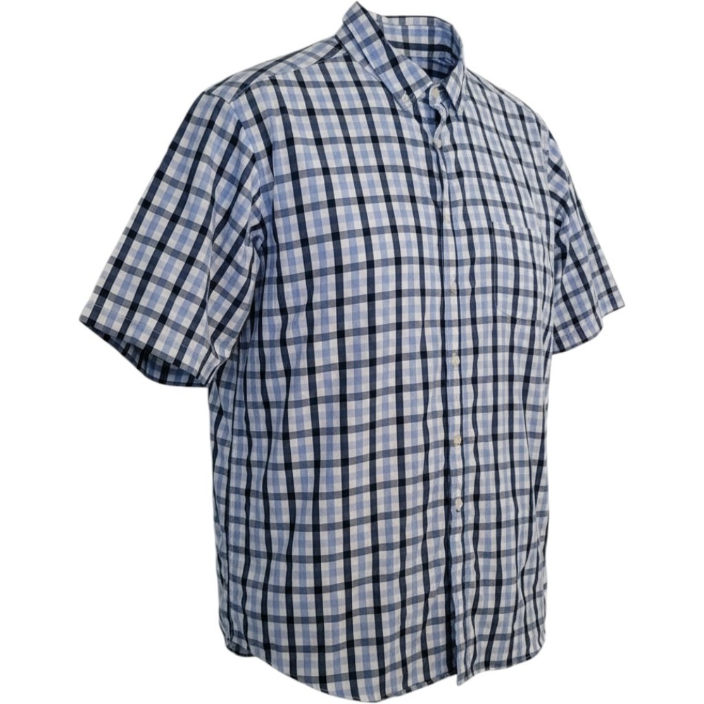 Beverly Hills Polo Club Shirt Mens 3XLB Blue Gingham Plaid Short Sleeve Cotton